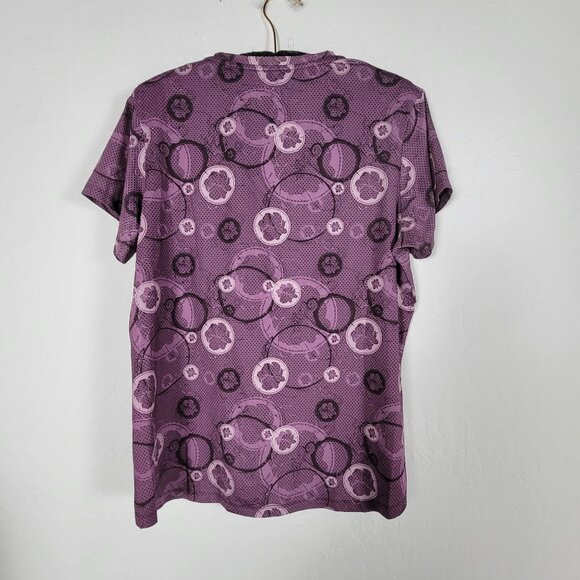 REI Women Purple Patterned Short Sleeve V-Neck Active Top T-Shirt Medium Stretch - Picture 2 of 6